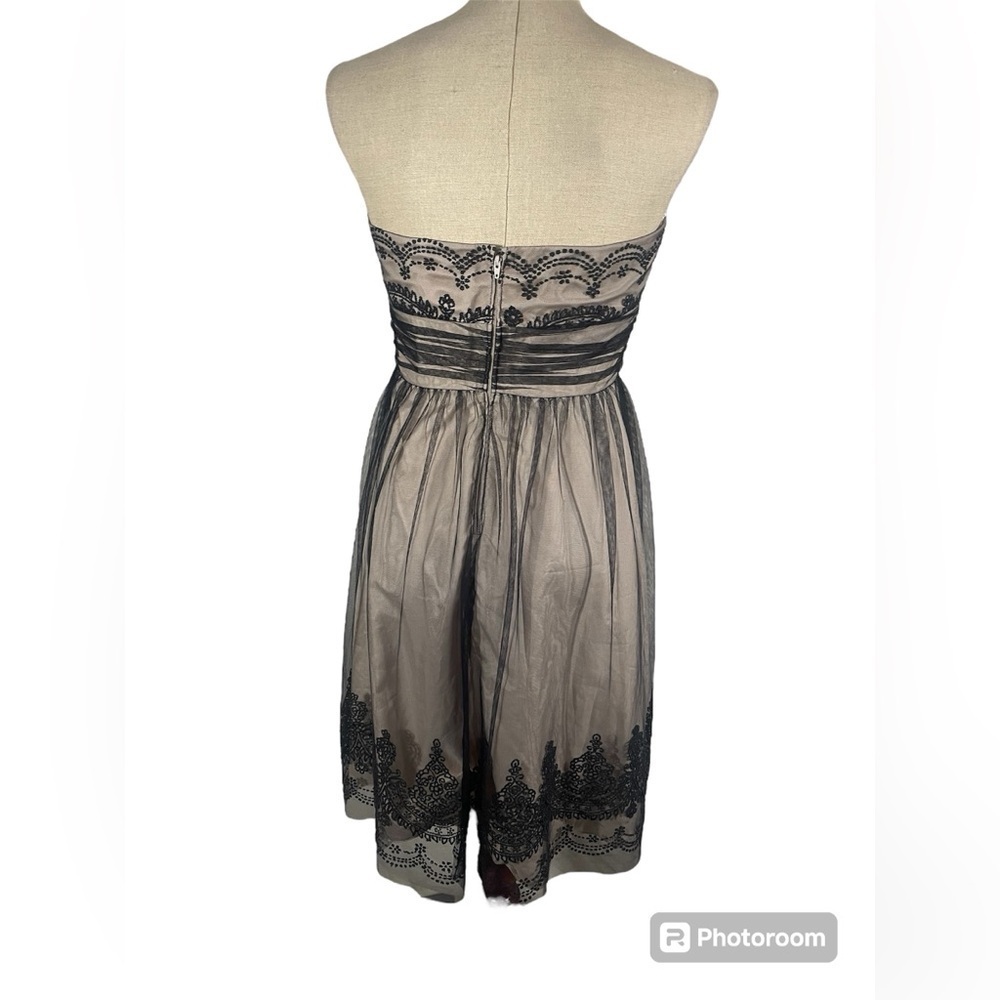 DAVID’S Bridal Strapless Cocktail Dress cream lining Black Tulle Overlay. sz 10 - Picture 3 of 6